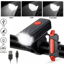 2 Sets Usb Rechargeable Led Bicycle Headlight Bike Front Rear Lamp Cycling Usa - £13.36 GBP