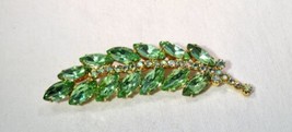 Vintage Pale Green Rhinestone Juliana? Long Leaf Brooch Pin K962 - $74.25
