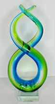 Murano 11&quot; Dual Twist Figure 8 Blue Green &amp; Clear Art Glass Sculpture - £63.44 GBP