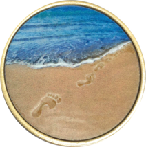 Footprints In The Sand Tropical Blue Bronze Medallion Chip Coin  Foot Prints - £12.71 GBP