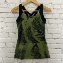 Lucy Athletic Top Sz XS Green with Black Leaves Print Workout Activewear - £11.59 GBP