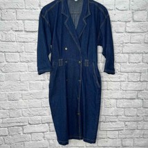 Vintage Denim Carina Dress Midi Trench Shirt Size 5/6 70s Double Breast ... - £38.88 GBP