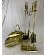 Vintage Fireplace Tools 6 Pcs Set, 5 Tools &amp; Stand Metal Brass Plated - $97.01 CAD