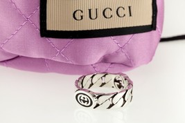 Gucci Sterling Silver Interlocking Gs Band Ring Size 9 w/ Box and Pouch - £285.77 GBP