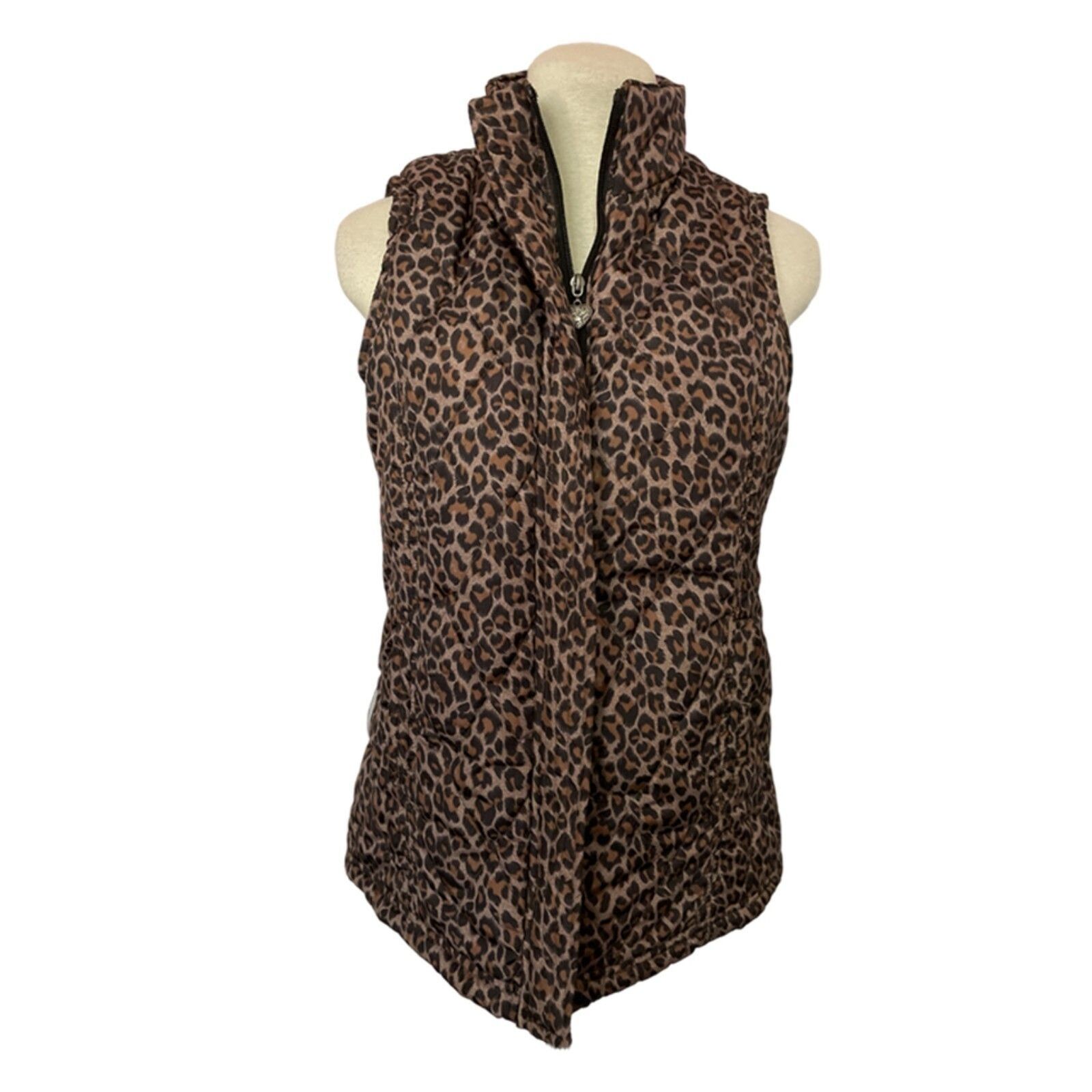 MIFRESIA women&#39;s brown leopard print puffer vest - Size S - $24.75
