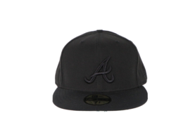 NOS Vintage 90s New Era Atlanta Braves Baseball Black Dome Fitted Hat USA 7 3/4 - £75.13 GBP