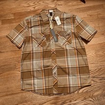 NWT Vintage PJ Mark Shirt Mens Sz XL Tan Check Plaid Button Up Short Sle... - £10.59 GBP