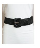 Stretchable Boho Raffia Belt Black - $363.21 MXN