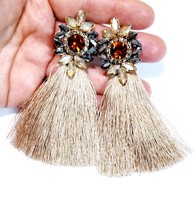 Topaz Tassel Drop Earrings, Bridesmaid Rhinestone Earrings, 4 Inch Pagea... - £29.56 GBP