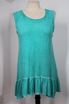 Dantelle M Aqua Green Garment Dyed Sleeveless Peplum Ruffle Hi-Lo Tank Top Shirt - £19.67 GBP