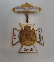 Adoration Society Pin / Brooch Medal White  Enamel Goldtone &quot;Thy Kingdom... - $24.75