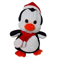 Kellytoy Christmas Black White Penguin Plush Santa Hat Stuffed Animal 2015 11&quot; - £21.08 GBP