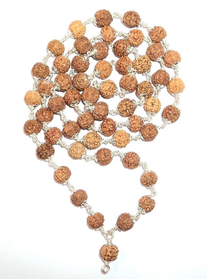 7 Mukhi Rudraksha Mala in Pure Silver / Mahalaxmi Mala in Silver - Lab C... - $123.75