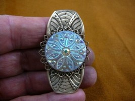 (Z20-13) iridescent white crystal flower textured Czech glass button pin brooch - £17.11 GBP