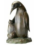 Bronze Finish Colored Penguin Mother and Child Figurine Display Statue - $125.42 CAD