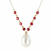 5 Carat 14K Solid Yellow Gold Elegant Necklace Natural Rubys with Pearl 14&quot;-24&quot; - £321.63 GBP