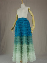 GREEN BLUE Tiered Tulle Skirt Women Custom Plus Size Long Tulle Skirt image 11