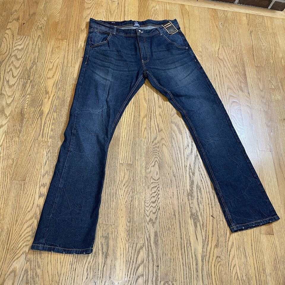 NWT Industrialize Dark Blue Bootcut Zip Fly Denim Jeans Mens 38x33 (UK 3... - $17.99