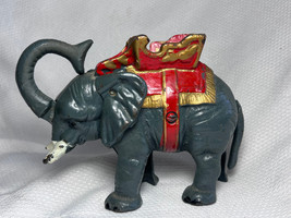 Vtg Mechanical Cast Iron Circus Elephant With Howdah Coin Piggy Bank Working - £47.44 GBP