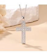 Luxury 18K 925 Sterling Silver Full Moissanite Hollow Cross Pendant Neck... - $159.99
