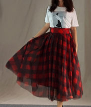 Red Long Plaid Skirt Holiday Outfit Women Custom Plus Size Tulle Plaid Skirt image 7