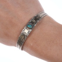 6.35&quot; 30&#39;s-40&#39;s Stamped Silver Cuff Bracelet with turquoise - $282.15