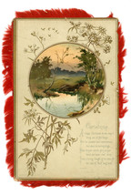 Victorian Christmas New Years vintage greeting card antique landscape flowers si - £11.19 GBP