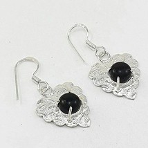 Earrings Special Genuine Round Black Onyx Women 925 Sterling Silver - £8.24 GBP