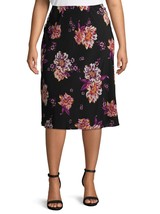 Terra &amp; Sky Women&#39;s Plus Midi Length Slip Skirt Size 4X (28-30W) Black Floral - £15.46 GBP