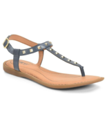 Born Sz 9/40.5 Womens Adana Sandals Navy Blue Leather Studded T-Strap Fl... - $24.74