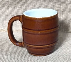 Vintage Heavyweight  Hall Stoneware Brown Barrel Mug Cup Mid Century Modern - $6.93