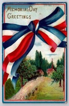 Patriotic Memorial Day Greetings Red White Blue Bow Postcard M27 - $8.95