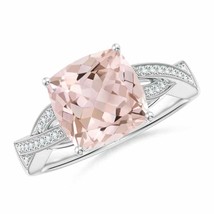 ANGARA Cushion Morganite Criss Cross Ring with Diamonds (Grade-A, Size-9) - £906.79 GBP