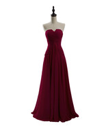 Rosyfancy Burgundy Ruched Bodice Draped Chiffon Wedding Bridesmaid Dress - $145.00