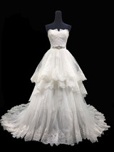 Rosyfancy Lace Trimmed Tiered Skirt Strapless Wedding Dress With Beaded ... - £219.82 GBP