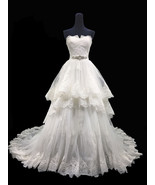 Rosyfancy Lace Trimmed Tiered Skirt Strapless Wedding Dress With Beaded ... - £217.92 GBP
