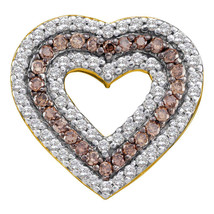 14k Yellow Gold Round Brown Color Enhanced Diamond Heart Outline Pendant 3/4 - £642.61 GBP
