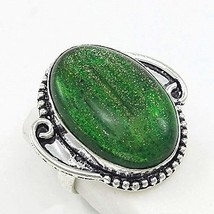 Ring Precious Oval Green Dichroic Glass Retro 925 Sterling Silver Sz 8.5 - £9.43 GBP