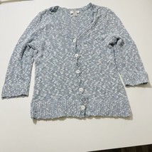 CJ Banks Womens Button Up Sweater V Neck 3/4 Sleeve Blue-White Sz XL - £14.35 GBP