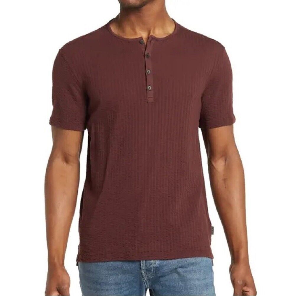 John Varvatos Men&#39;s Eugene Jacquard Textured Crew Collar Henley Shirt Pl... - $44.12