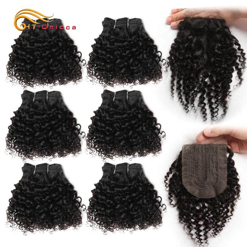 Natural Hair Bundles With Closure Curly Human Hair Bundles With T Part Lace - £44.70 GBP+
