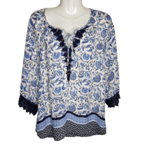 Daniel Rainn Women&#39;s Shirt Small White Blue Paisley Flowy Tunic - £8.77 GBP