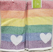 2 Same Printed Jacquard Kitchen TOWELS(16&quot;x26&quot;) Heart On Multicolor Rainbow,Ritz - £12.45 GBP