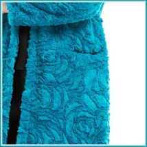 Retro Big Lapel Blue Rose Print Cut Faux Fur Long Trench Coat with Pockets image 4
