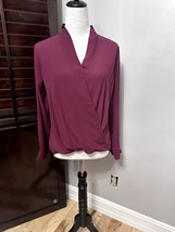 Pleione Womens Blouse Purple Crepe Long Sleeve V Neck Faux Wrap High Low XS New - £18.19 GBP