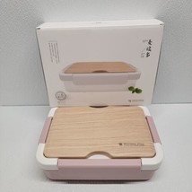 Pink Plastic Wooden Style 4 Lock Lunch Box With Utensils &amp; Accessories! ... - £19.42 GBP