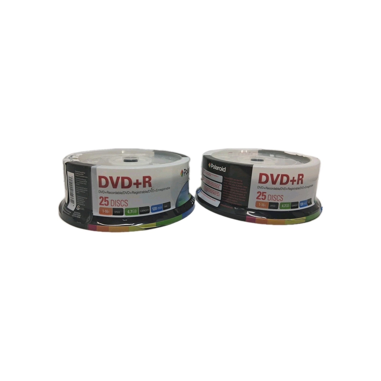 Polaroid DVD+R 25 Discs 1-16x 4.7GB 120min New Lot Of 2  - $17.81