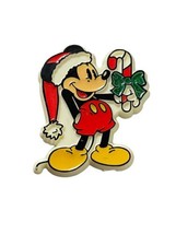 Walt Disney Santa Mickey Mouse Christmas Candy Cane Plastic Brooch Pin Chip - $8.49