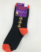 Halloween Candy Corn Sweet Crew Socks Womens Black Orange Fall Novelty Autumn - £7.96 GBP