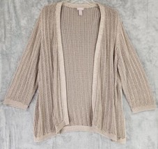 Chicos Sweater Womens 3 Gold Metallic Open Knit Casualcore Open Front Cardigan - £34.04 GBP